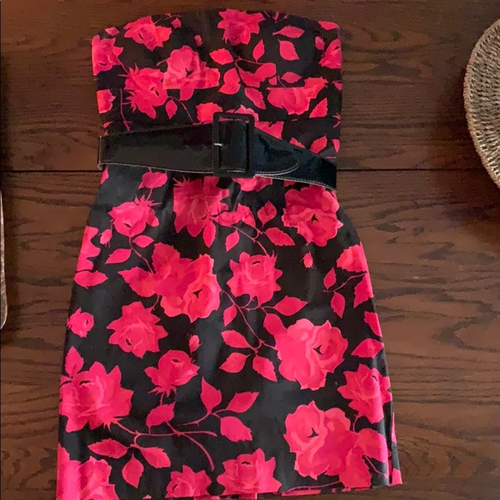 Retro floral print Strapless  Dress
